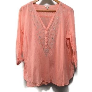 SONOMA peach embroidered v-neck top